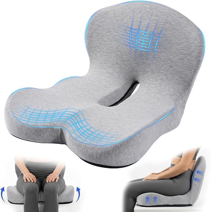Urban Deco Memory Foam Seat Cushion, Office Chair Seat Cushion with L-Shaped Design, Ergonomic Back and Seat Pad Cushion for Car, Driving, Office, Grey