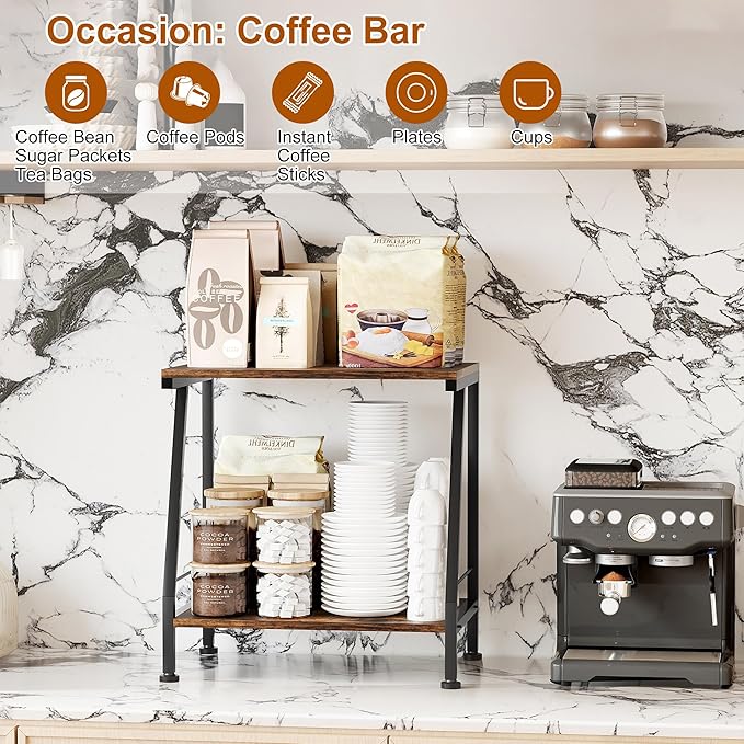 Under Desk Printer Stand with Storage, 2 Tier Small Printer Table with Shelf, Desktop Organizer for Home Office Kitchen, Rustic Brown