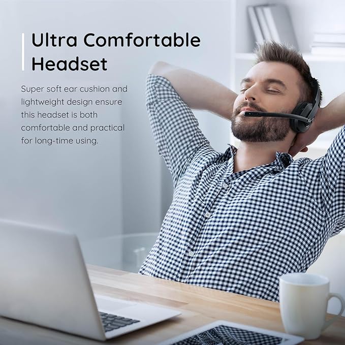 EKSA Wireless Headset with AI Noise Cancelling, 45 Hours Playtime, Trucker Headset with USB Dongle & Charging Base for Work PC Home Office Trucker Call Center