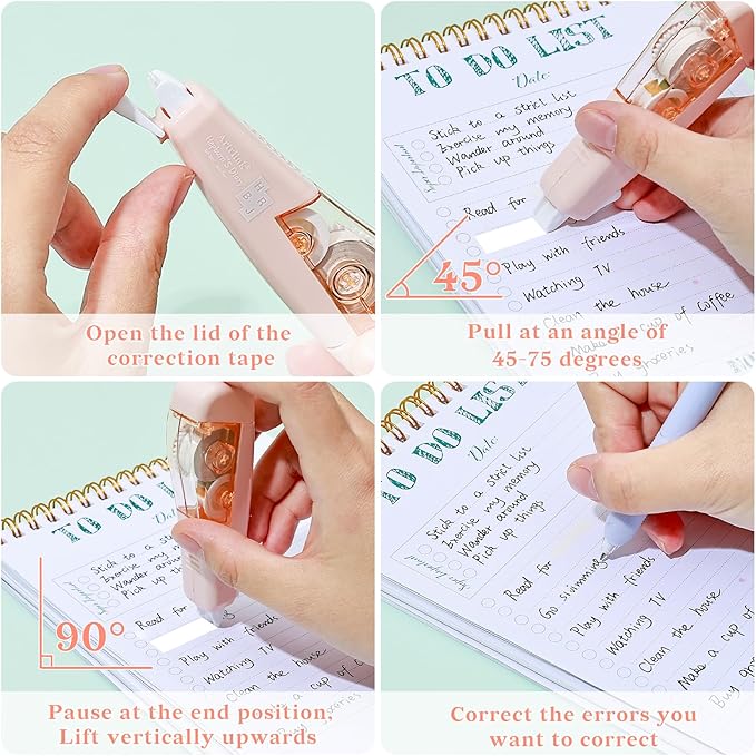 Temiary 3 Pcs Correction Tapes with 3 Pcs Extra Refills, Aesthetic White Pull Out Tape, Easy Grip & Carry, Works with Multiple Pens, Smooth for School & Office Workers (Yellow/Pink/Purple)