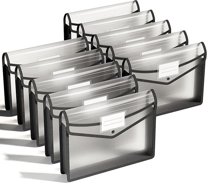 ThinkTex Plastic Expanding File Folder, Transparent envelopes with Snap Closure, Home &Office&School & Hospital No Dividers, Large Capacity, Clean envelopes, Fit Letter/A4 Size - 10 Pcs