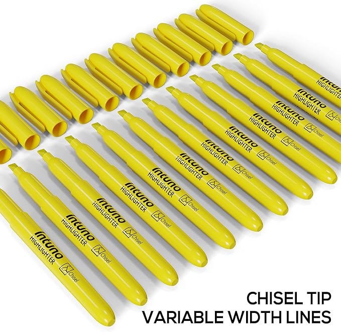 INTUNO Yellow Highlighters, 120 Count, Chisel tip, Suitable for Office Supplies, School Supplies, and Home Office Essentials