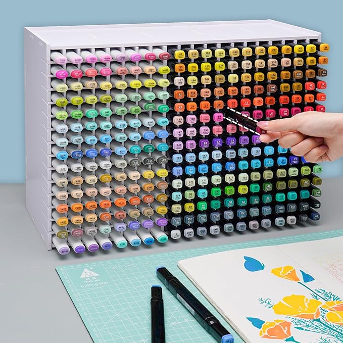 SANFURNEY Art Marker Storage Rack for 300 Markers, Watercolour Brushes Pens Color Pencils Organizer Holder for Desk