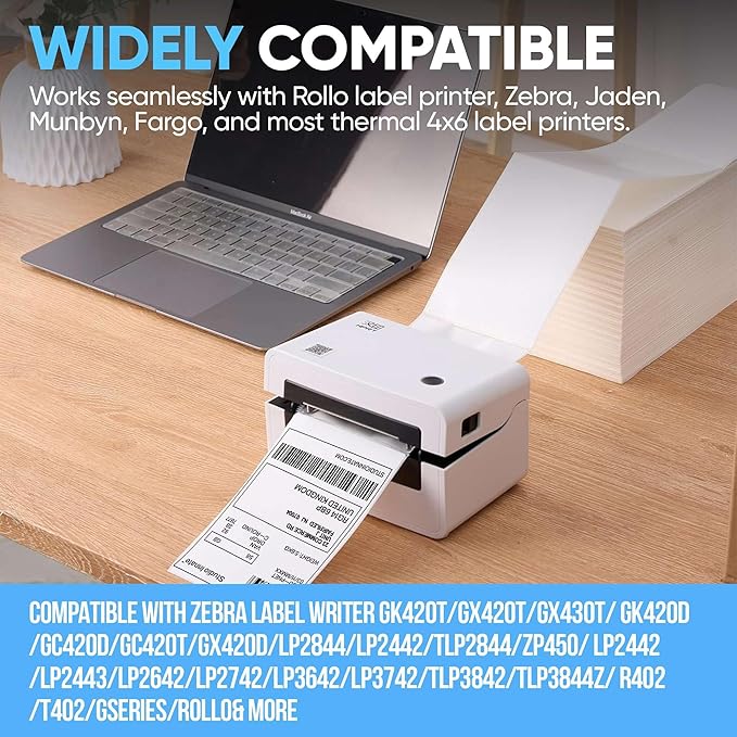 4"x6" Fanfold Direct Thermal Labels Commercial Shipping Label with Perforated line for Thermal Printers, Compatible with Zebra & Rollo Printer (3 Stacks - 6000 Labels)