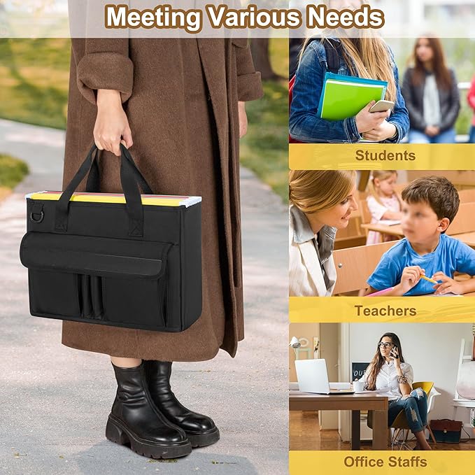 LoDrid Portable File Box with Handle, Foldable Bag for Legal Size File Folder, Separated Storage Laptop Layer (up to 15.6 Inch), Black, Bag Only(Patent Design)