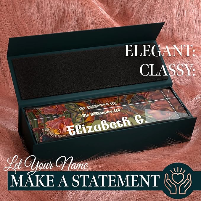 Desk Name Plate Personalized, Custom Name Plates, 2½/x8 Inches, Thick Crystal-Clear Acrylic, Gift Box, Office Desk Decor. USA Made by ACRYLUXE (Iris)