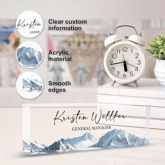 Desk Name Plate Personalized Name Plate for Desk, Office Desk Decor, 3D Style Personalized Plaque Name Plates for Desks Custom Appreciation Gifts for Boss Lady Employee Coworkers (Mountains)