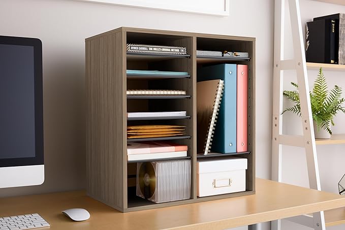 Safco Products Wood Adjustable Literature Desktop Organizer, 16 Compartment, Gray Wood