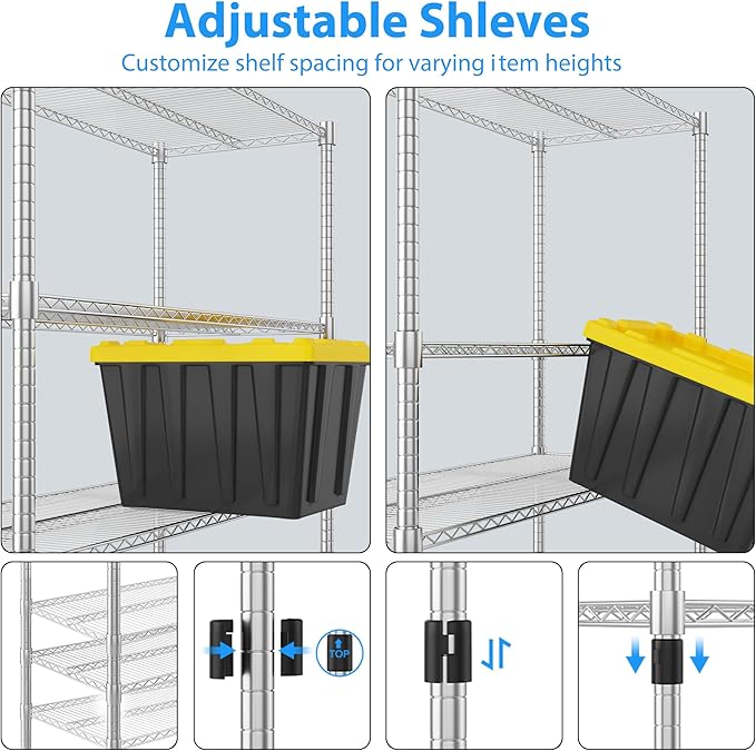 Homdox 4 Tier Heavy Duty Metal Shelves for Storage, Storage Racks and Shelving with Wheels, Commercial Adjustable Wire Shelving Unit, Garage Rack Pantry Shelves Kitchen Shelving, Chrome