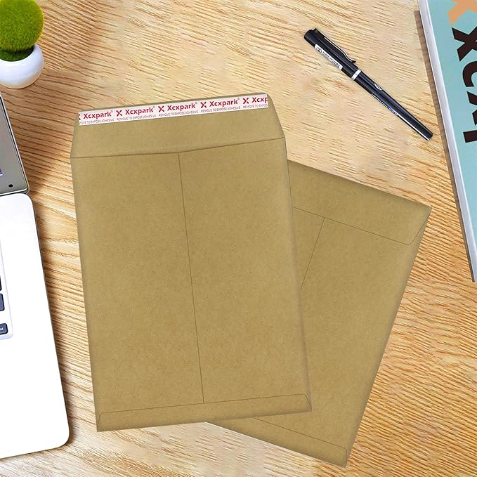 Xxcxpark 60 PCS 10x13 inches Security Catalog Envelopes Printable Self Seal Envelopes, Anti Tear Recycled Kraft Envelopes for Invitation Cards, Pictures, Photos, Documents