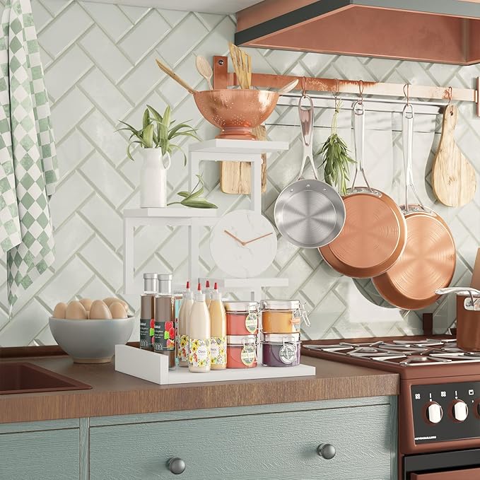 YMYNY Desktop Shelf Organizer, 4 Tier Storage Display Rack, Desk Shelf Organizer Small Bookshelf with Metal Frame for Office, Books, Plants, 12.2" x 9.45" x 17.52", White UHSR007W