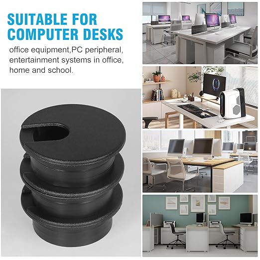 1-3/8" Black Desk Grommet with Bi-Metal Hole Saw, JTemgle Plastic Cable Hole Cover Computer Table Cord Wire Organizer Caps, Desktop Cord Management for Home Office TV Stands Tabletops, 13 Pieces