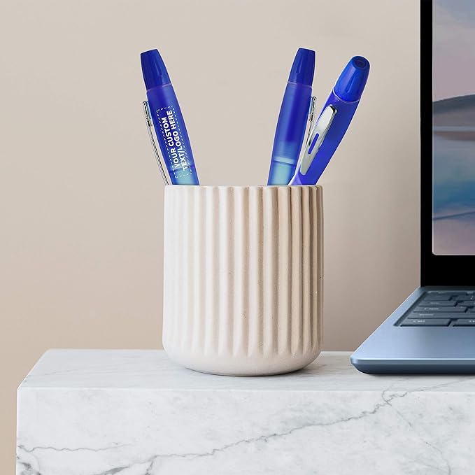 DISCOUNT PROMOS Personalized Two in one Highlighter Pens - 10 pack - Plastic Pens - Customizable Text, Logo - Blue