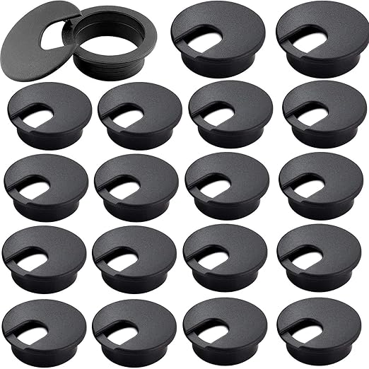HNBun 20 Pack 2" Black Plastic Desk Grommet, 2" Hole Cover, Organizers, Cord & Cable Management