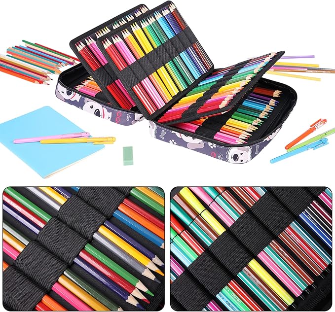 BOMKEE Coloring Pencil Case 220 Slots Pencils/Gel Pens Organizer Waterproof Travel Case Zipper Carrying Portable Pencil Markers Pen Holder Bag for Painter Writers