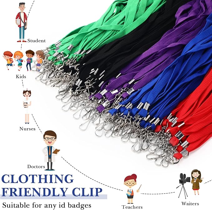Epakh 100 Pcs Lanyards Bulk for ID Badges Assorted Color Flat Badge Neck Lanyards with Swivel J Hook Clip for Student Teacher