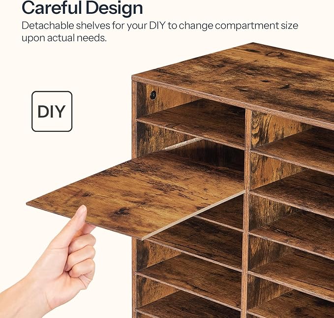 HOOBRO Wooden Literature Organizer, 36-Slot Mail Sorters, Removable Classroom Mailbox, Student Mailboxes for Classroom, Paper Storage Organizer, for Home, Office, Classroom, Rustic Brown FG36WF01