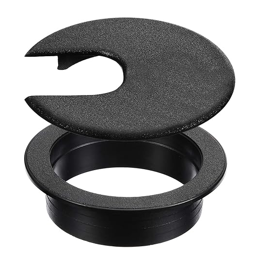 SATINIOR 10 Packs Desk Grommet Plastic Cable Hole Cover to Arrange Wires & Cords PC Desk Cord Wire Organizer Caps Desktop Cord Management Grommet for Home Office Table Desktop(2 Inch,Black)