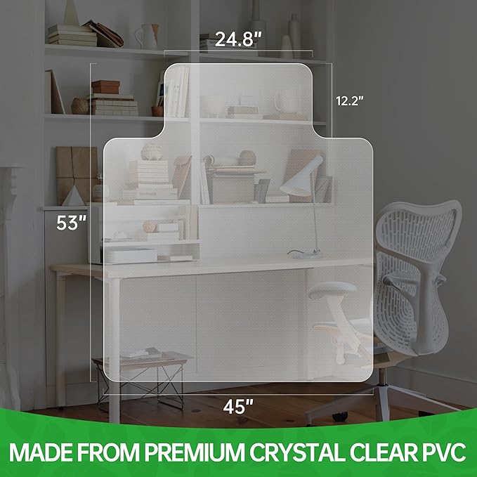 100pointONE Office Chair Mat for Hardwood Floor, 53" x 45" Clear Desk Chair Mat for Hard Floors, Easy Glide Computer Chair Floor Mat for Home Office Rolling Chairs