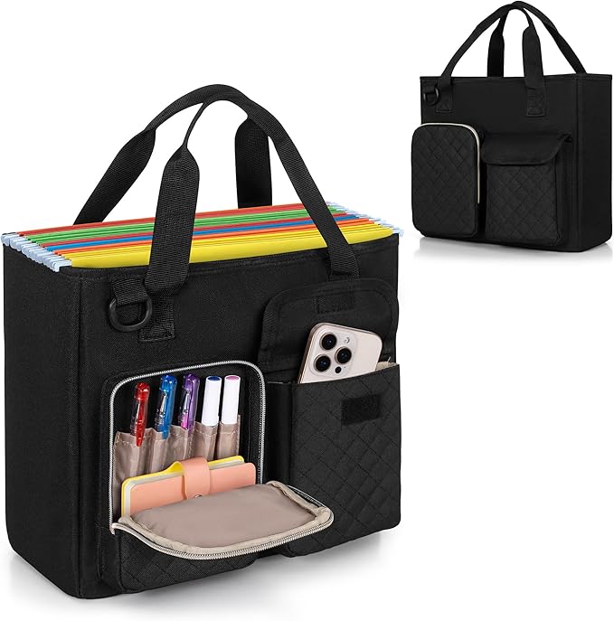 LUXJA Vertical File Organizer for Letter Size Hanging File Folder, Portable Document Organizer with Tablet Pocket (Up to 12.9 in), Bag Only, Black