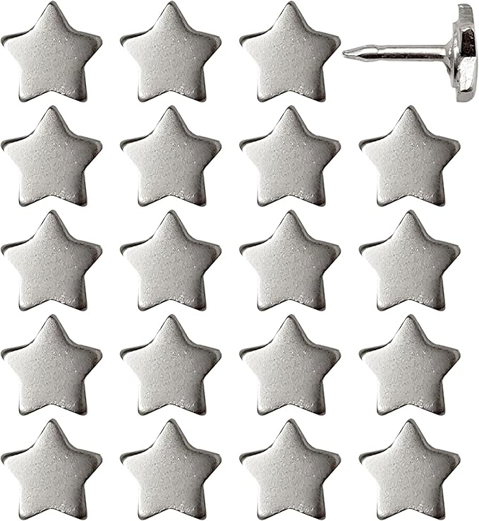 Mini Star Push Pins - Silver Mini Star Pins - for Cork Board, Maps, or Lapel Pin Use - Designed in USA - Set of 20