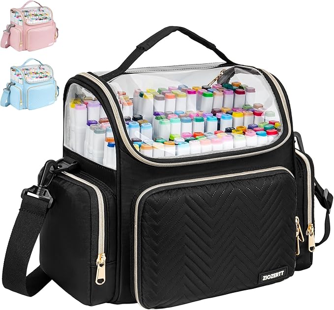 Large Marker Organizer Case for 200-300 Markers,Travel Marker Storage Bag with Dividers and 4 Pockets,Marker Organizer Holder for Paint Brushes,Colored Pencils and Other Art Supplies,Bag Only,Black