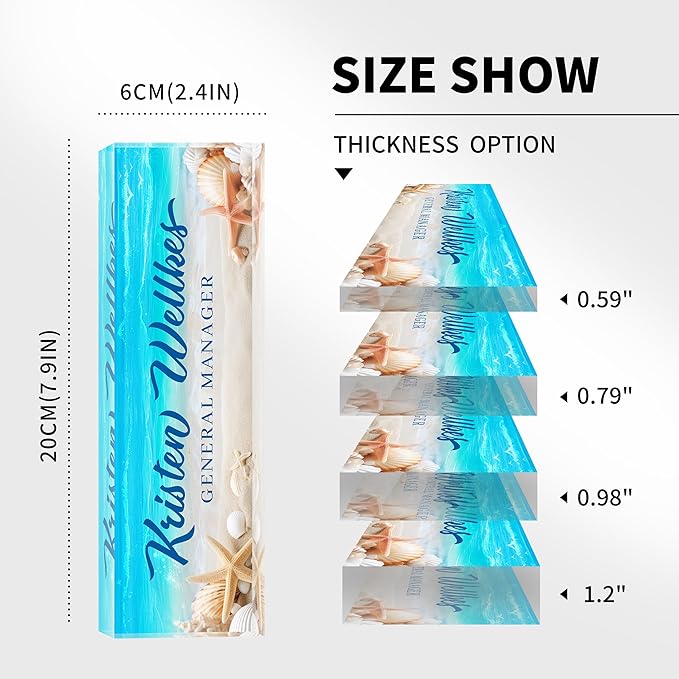 Personalized Office Name Plate, Custom Name Plate for Desks, Office Desk Decorations Gift for Women Men, Acrylic Desk Name Plate for Teacher Coworkers Staff Boss (Beach Date)