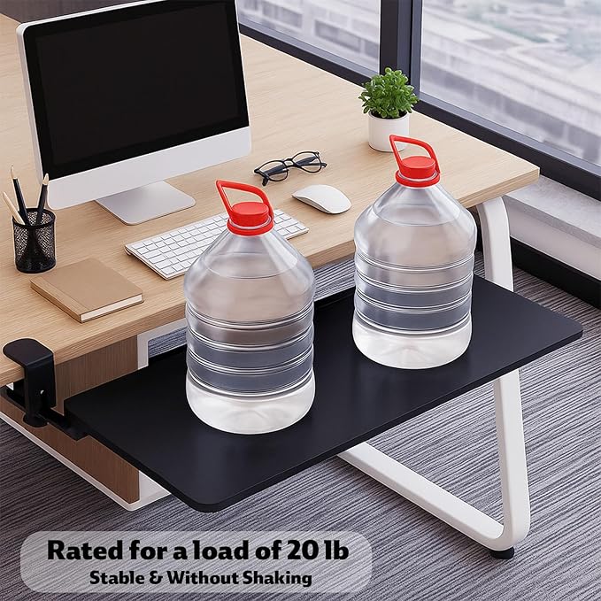 Large Keyboard Tray That Slides Out from Under The Desk, Pull Out with Adjustable C-clamp, 25.6 (31.5 Including Clamps) x 9.8 Inch Computer Keyboard Drawer Mouse Tray for Typing, Black