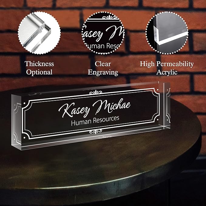 Custom Engraved Name Plate for Desk, Acrylic Desk Name Plate Personalized, Office Desk Decor for Women Men, Acrylic Desk Accessories, Office Gifts for Boss Manager Teacher, Employee Appreciation Gifts