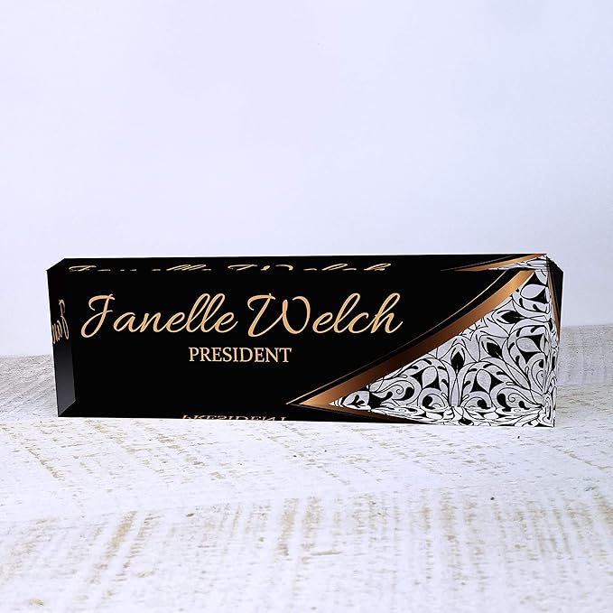 Artblox Office Desk Name Plate Personalized | Custom Name Plates for Desks | Abstract Flower Design On Clear Acrylic Glass | Office Desk Decor - (8" x 2.5")