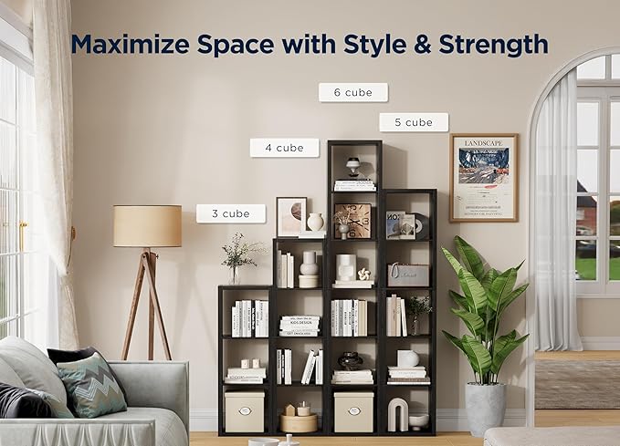 3 Cube Storage Organizer Single Row, Cube Shelf with Heavy-Duty Thick Boards, 13.31" L x 9.37" W x 36.93" H, Smooth Easy-Clean Panels, Simple Assembly, for Living Room Bedroom Office, Black