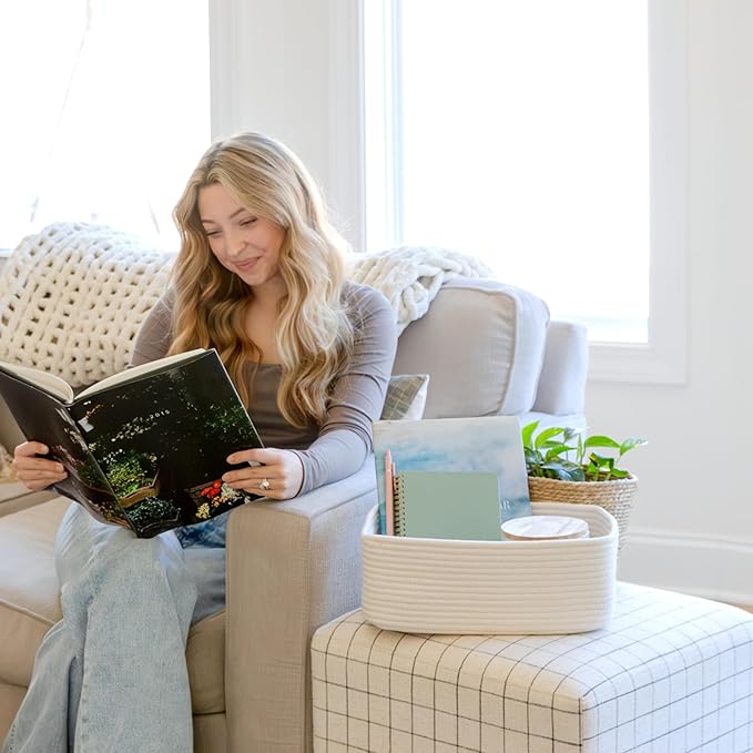 NaturalCozy 13.5”x8.5”x5.5” Storage Baskets for Shelves 3 Pack | Cotton Rope Woven Small Baskets for Organizing | Small Storage Bins for Nursery, Bathroom, Closet, Cube Shelf, Decorative, Gift