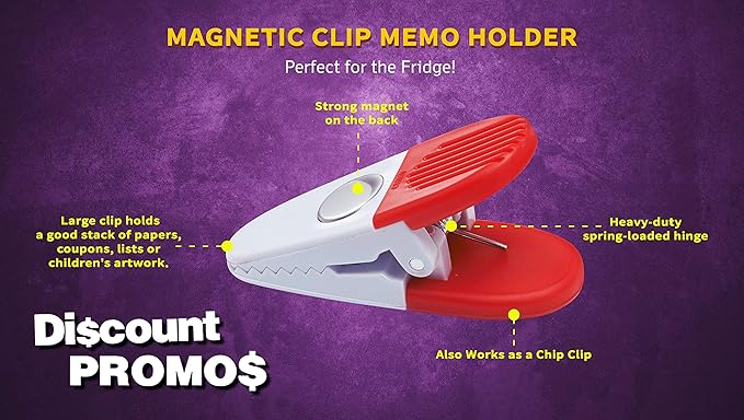 10 Magnetic Memo Holders Set - Large Clip, Plastic - White Red
