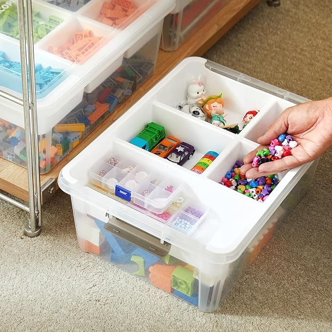 17 QT Plastic Storage Box with Removable Tray Craft Organizers and Storage Clear Storage Container for Organizing Bead, Tool, Sewing, Playdoh (White, 1Pack-17QT)