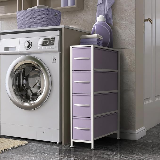 Sorbus Kids Narrow Dresser with 4 Drawers - Vertical Slim Storage Chest of Drawers with Steel Frame, Wood Top & Easy Pull Fabric Bins for Small Spaces, Closets, Bedroom, Bathroom & Laundry