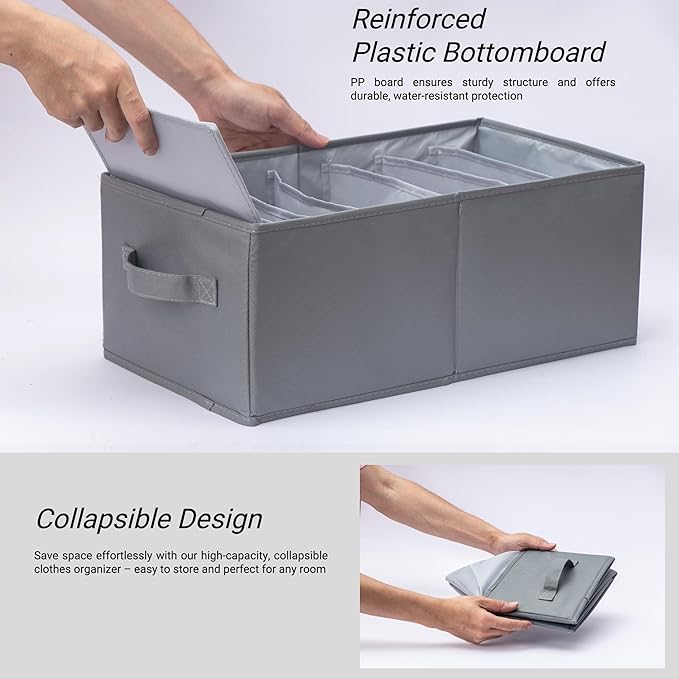 Set of 3 Large Wardrobe Closet Organizer - Drawer Organizer Clothes, Efficient Jeans Organizer for Closet, Versatile Closet Organizers and Storage (Dark Grey, 17.7" L x 9.8" W x 7.1" H)