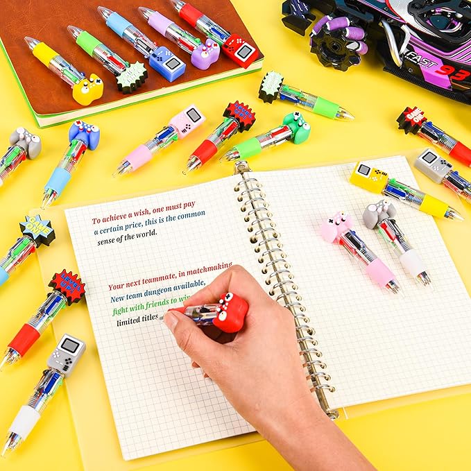 LiYiQ 25 Pcs Video Game Multicolor Pen in One Cartoon Cute Fun 4-in-1 Cute Pens Bulk Kawaii Game Handle Level Up Games Console Shape Cool Ballpoint Pens for Fun Gifts