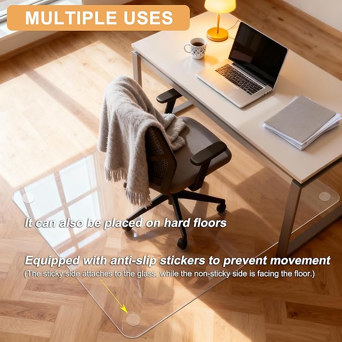 Azadx Tempered Glass Chair Mat for Carpet 32" x 48" Heavy Duty Office Chair Mat for Carpets 1/5" Thick for Carpeted Floor/Hard Floor Easy Glide Carpet Protector with Round Corner and Polished Edge