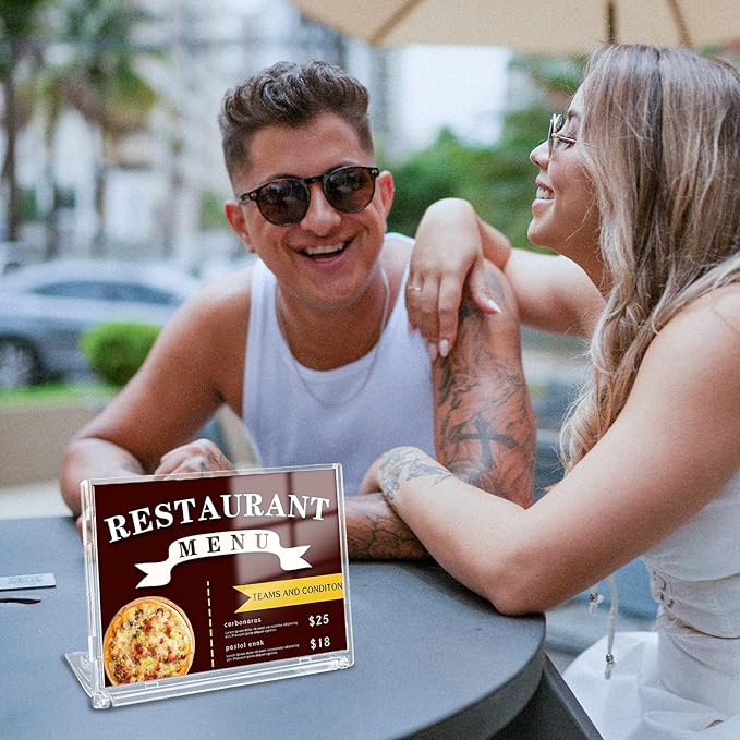 10 Pack 5x7 Inch Sign Holder Horizontal, Double-Sided Usage with Swivel Base for Table Display, for Office, Store, Restaurant, Retail Counters, for Name Sign, Message Board, Note