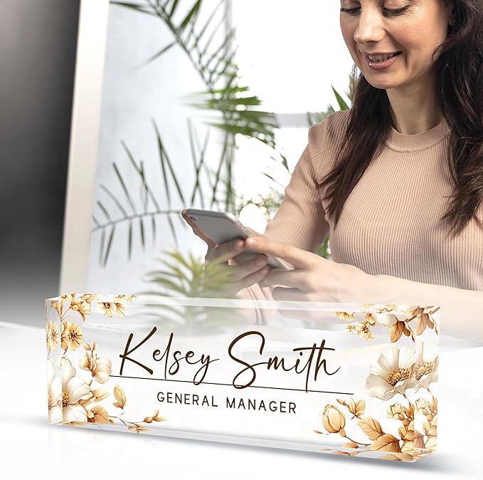 Custom Desk Name Plate Personalized, Acrylic Name Plate for Desk, Office Desk Decor for Women and Men, Employee Appreciation Gifts Office Gifts for Boss, Manager, Teacher, Nurse