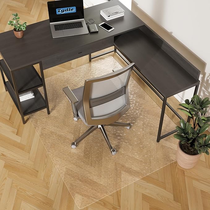 Chair Mat for Hard Floors, Tydle 36" x 60" Office Chair Mat for Hardwood Floors, Non-Slip Plastic Floor Mat for Gaming Chairs, Hard Floor Protector Computer Desk Vinyl Mat for Home Office (Clear-Rose)