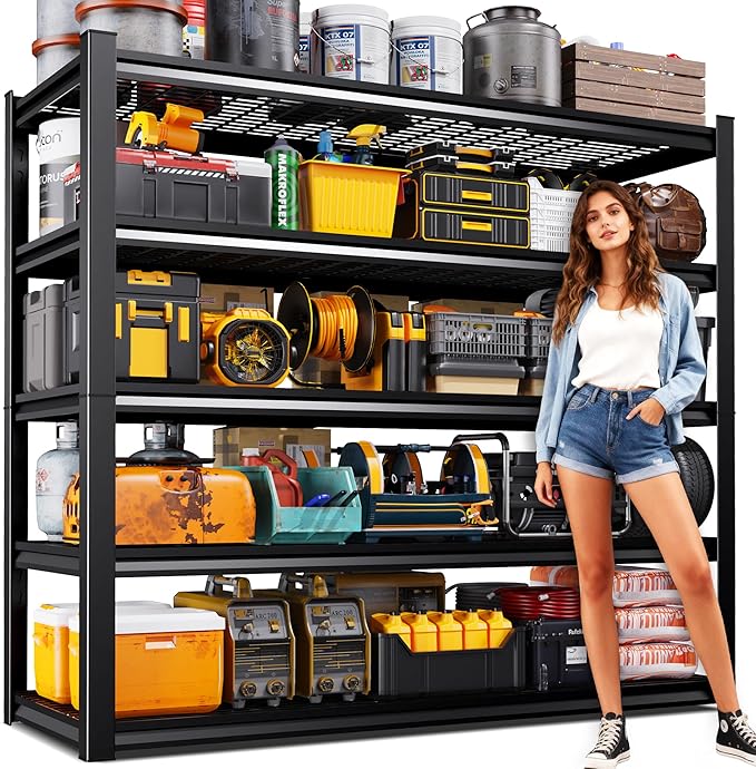 72" H Garage Shelving Heavy Duty Storage Shelves, 5-Tier Adjustable Metal Shelving Unit, Utility Garage Organizer Shelf for Basement, Pantry, Warehouse, Supermarket, 59" W x 19.7" D x 72" H