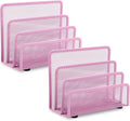 EASEPRES Desk Mail Organizer, Office Small Desktop Metal Mesh Envelope Letter Sorter Paper File Holder Organizer with 3 Vertical Upright Compartments, Pink 2 Pack