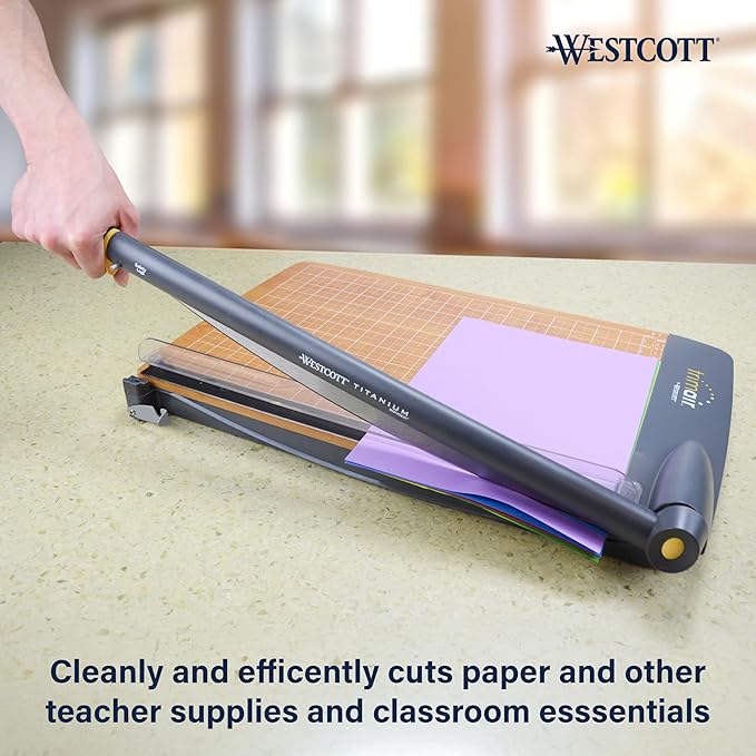 Westcott TrimAir Guillotine Paper Cutter, Paper Trimmer with Sharp and Durable Titanium-Bonded Blade, Maximum Safety Features, 18-Inch, Back to School, School Supplies, Classroom