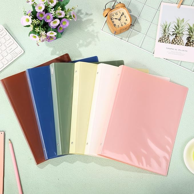 Fulmoon 48 Pack 3 Ring Plastic Binders 1 Inch Bulk with 2 Pockets, Flexible Binder Loose Leaf Hardcover, Fit 12" x 10" US Letter Size Paper, for School Office Home, 6 Colors(Boho)