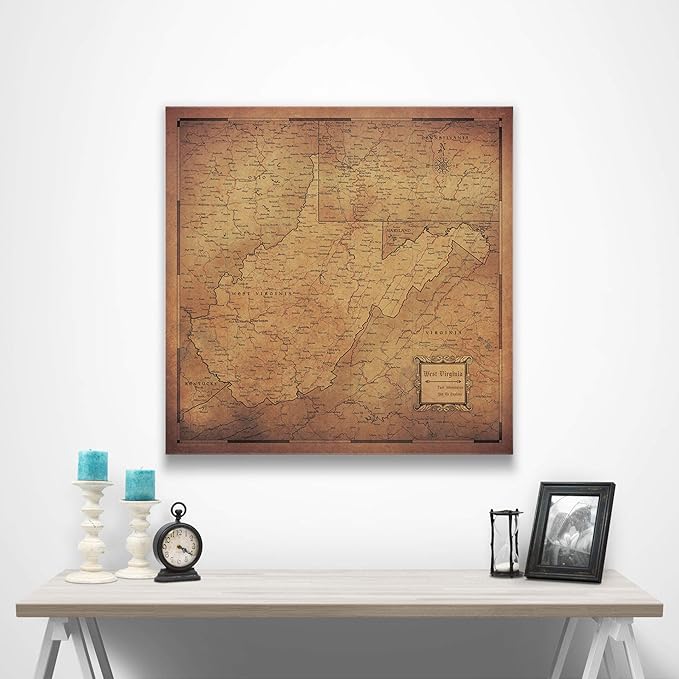 Conquest Maps Push Pin West Virginia Map Board - With Push Pins to Mark West Virginia Travel - Handmade in Ohio, USA - Design: Golden Aged