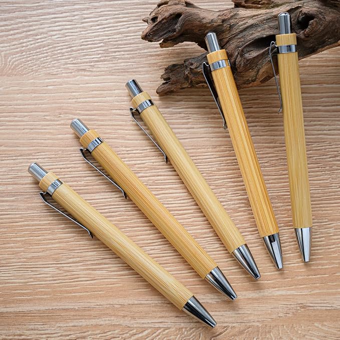 HEYZARDA Personalized Pens Bulk with Text Name Custom Ballpoint Pens Retractable Bamboo for Office Church 100 Pcs