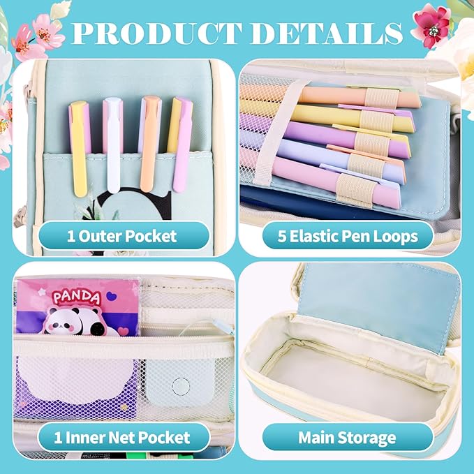 Preppy Pencil Case for Girls, Cute Large Pencil Pouch, Personalized Initial Pencil Bag with Zipper for School College Office Supplies, Back to School Supplies Gifts for Teen Girls (B, Blue)