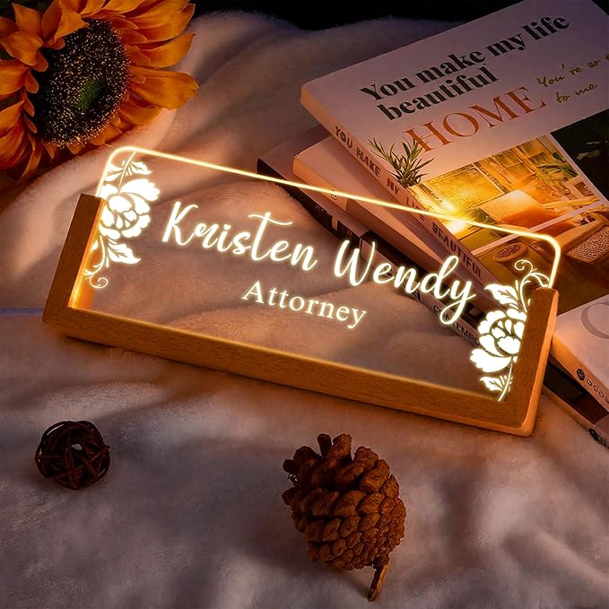 Ships Next Day, Custom Name Plate for Desk - Business Light Up Acrylic Desk Name Plate Personalized Elegant Office Gift for Boss Coworker Teacher Employee Appreciation Gift, Office Decor for Women Men