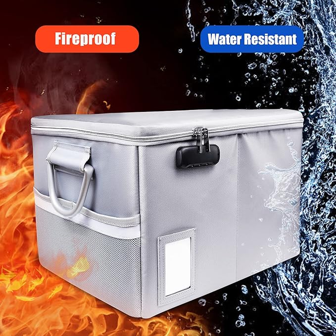 TOMKID Fireproof File Cabinet with Lock, Fireproof Document Organizer Collapsible File Box Filing Cabinet with Handle for Letter Legal Folder Certifications